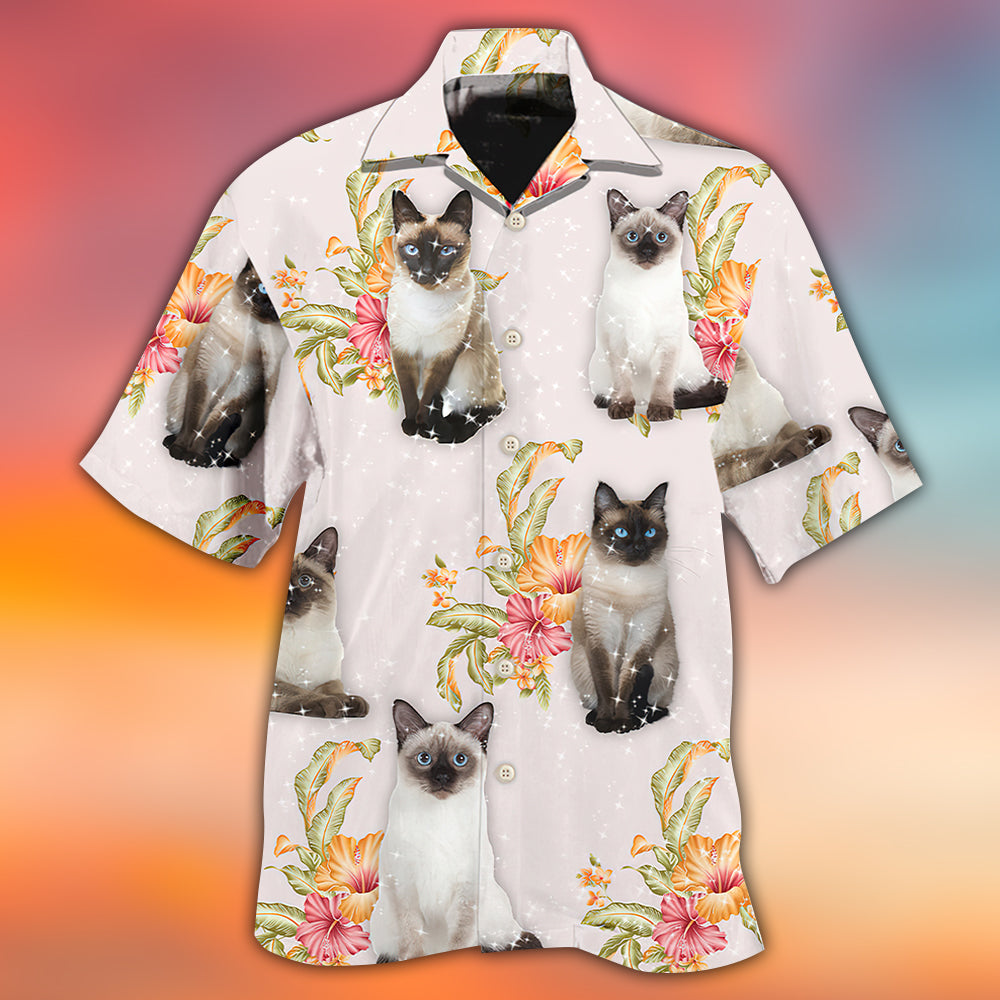 Cat Tropical Floral Siamese Cat - Hawaiian Shirt