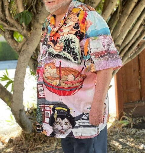 Cat Samurai With Ramen Lovely - Hawaiian Shirt