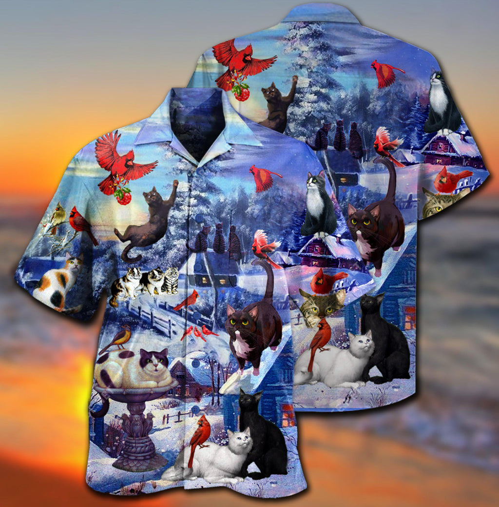 Cat Watching Cardinal Birds - Hawaiian Shirt
