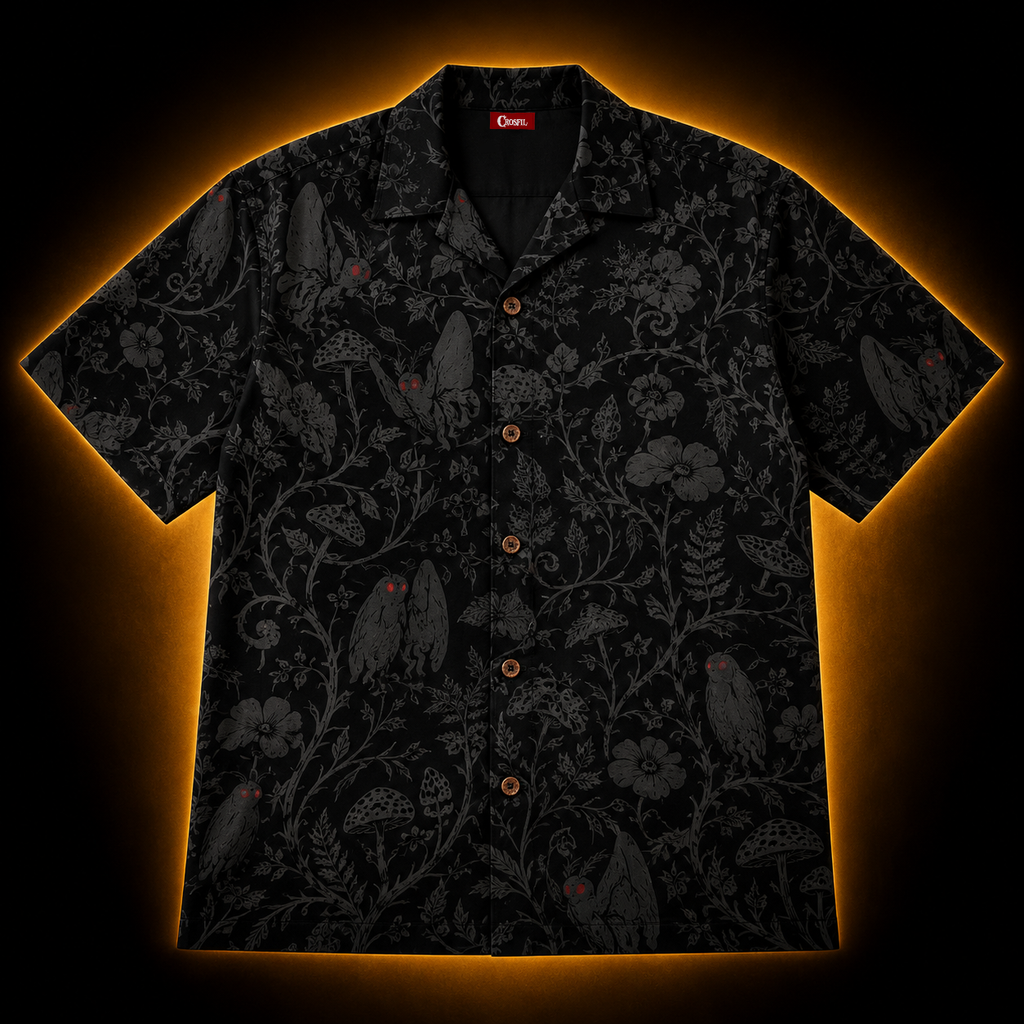 Hidden Mothman — Dark Botanical Cryptid Hawaiian Shirt
