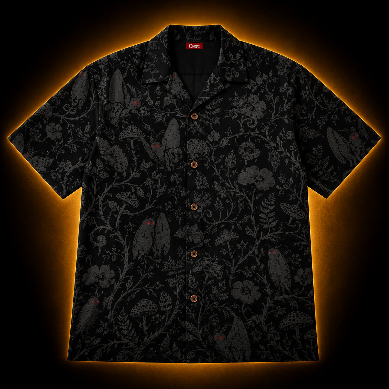 Hidden Mothman — Dark Botanical Cryptid Hawaiian Shirt