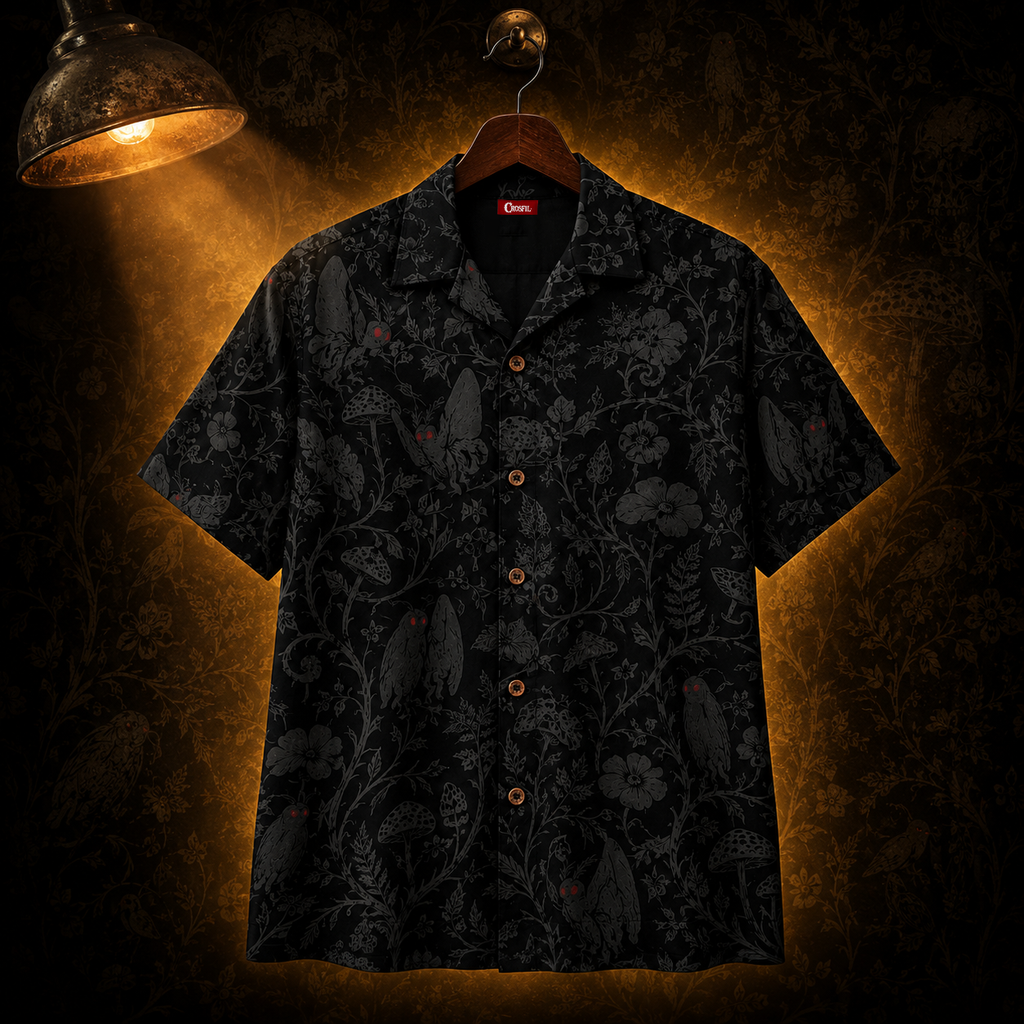 Hidden Mothman — Dark Botanical Cryptid Hawaiian Shirt