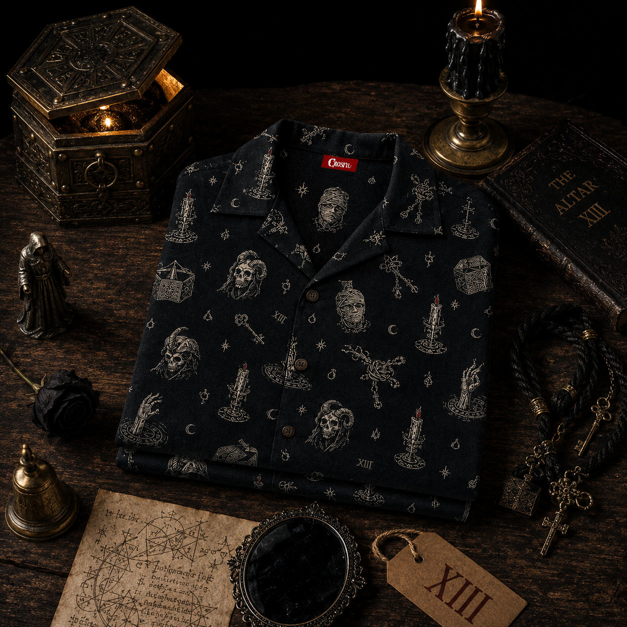 The Altar XIII — Occult Ritual Micro-Repeat Hawaiian Shirt