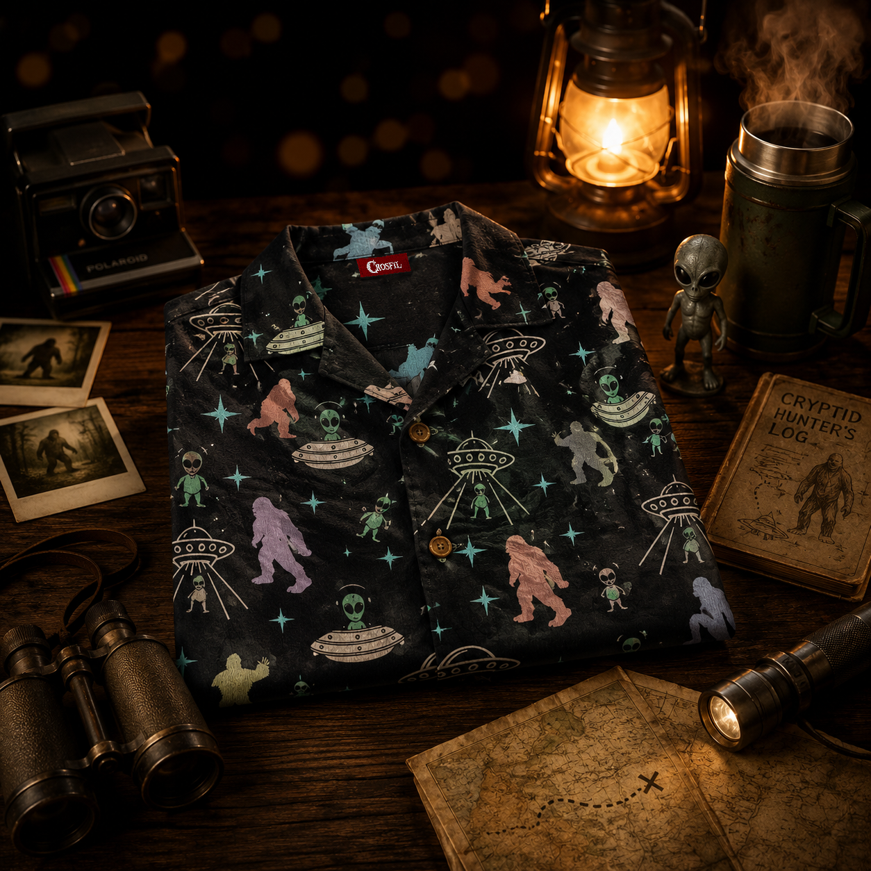 Cryptid Encounter — Bigfoot & Aliens Hawaiian Shirt