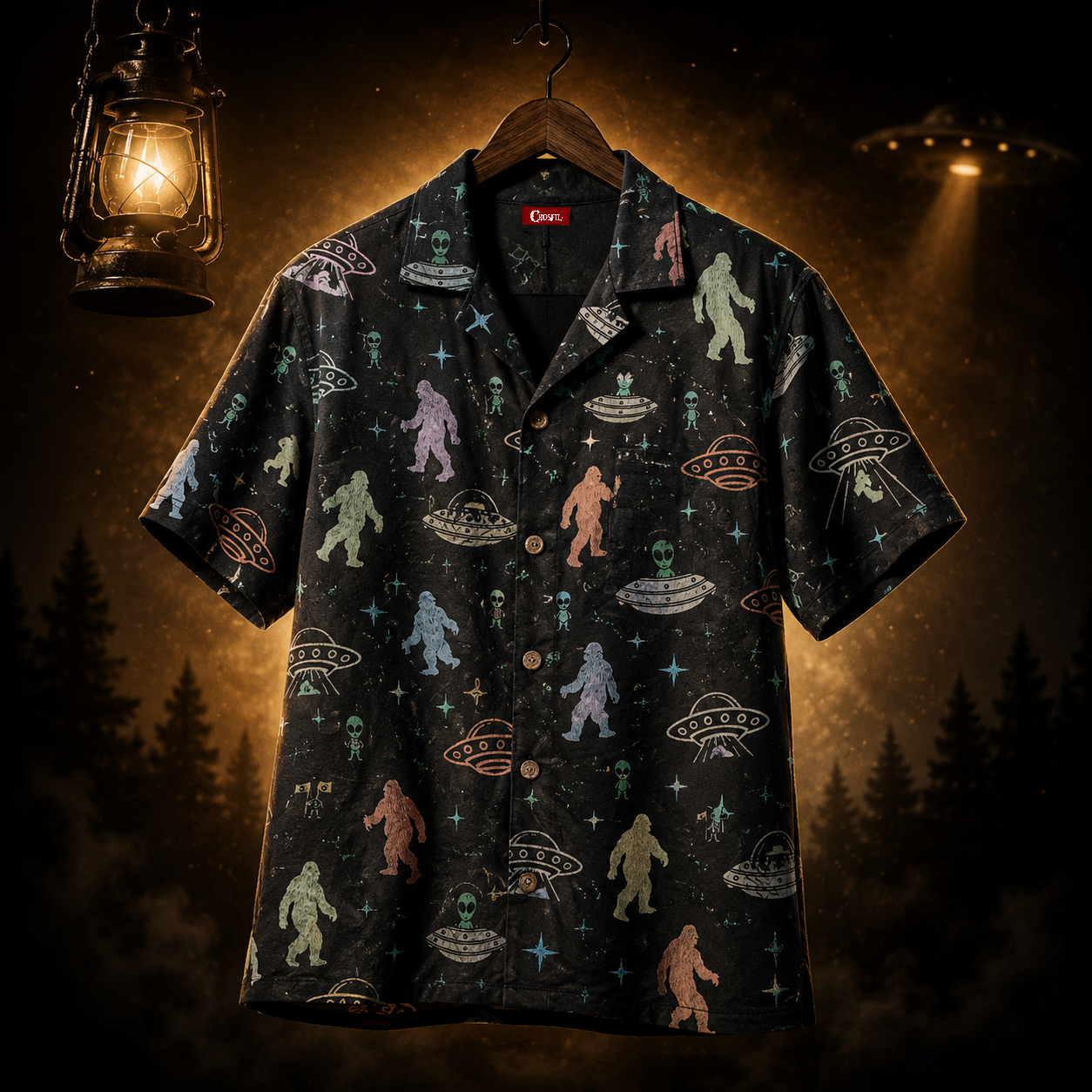 Cryptid Encounter — Bigfoot & Aliens Hawaiian Shirt