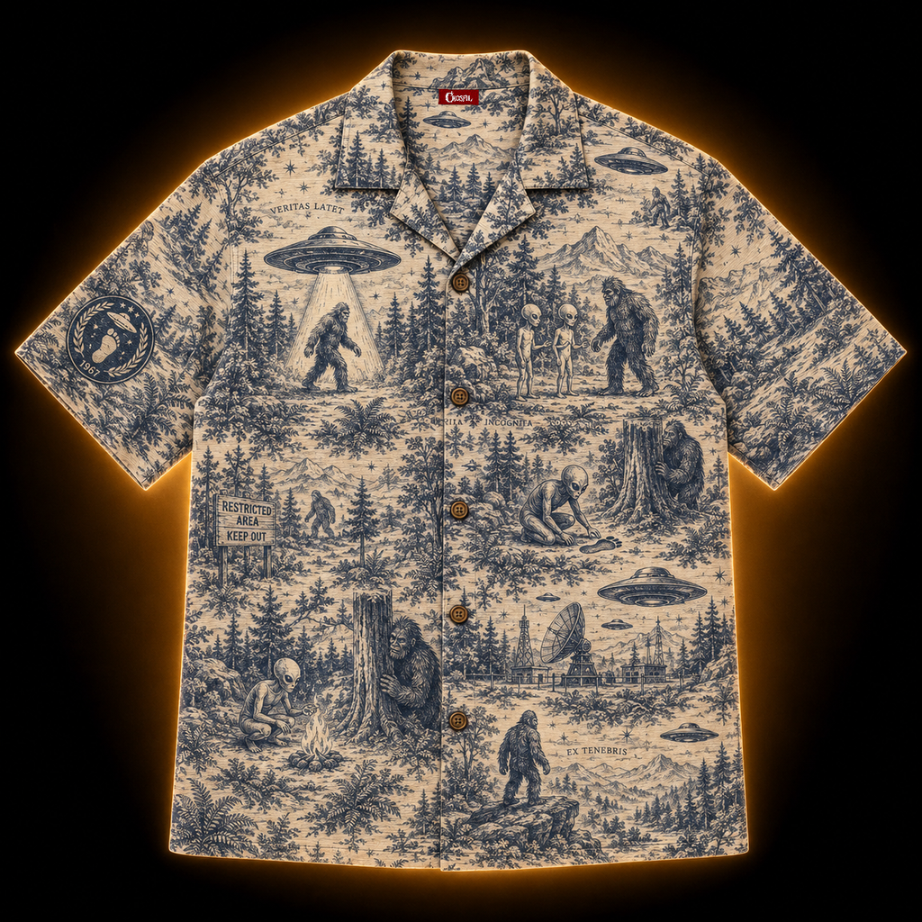 Toile de Cryptide — Vintage Cryptid Narrative Hawaiian Shirt