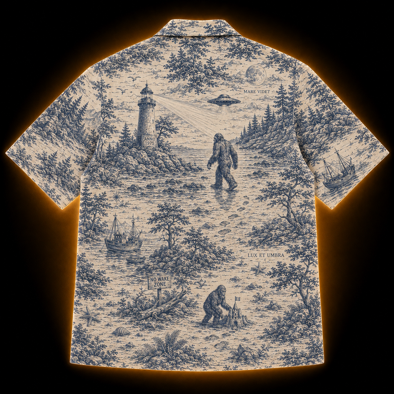 Crosfil Coastal Watch 1975 Hawaiian Shirt — Lighthouse Bigfoot Toile Print