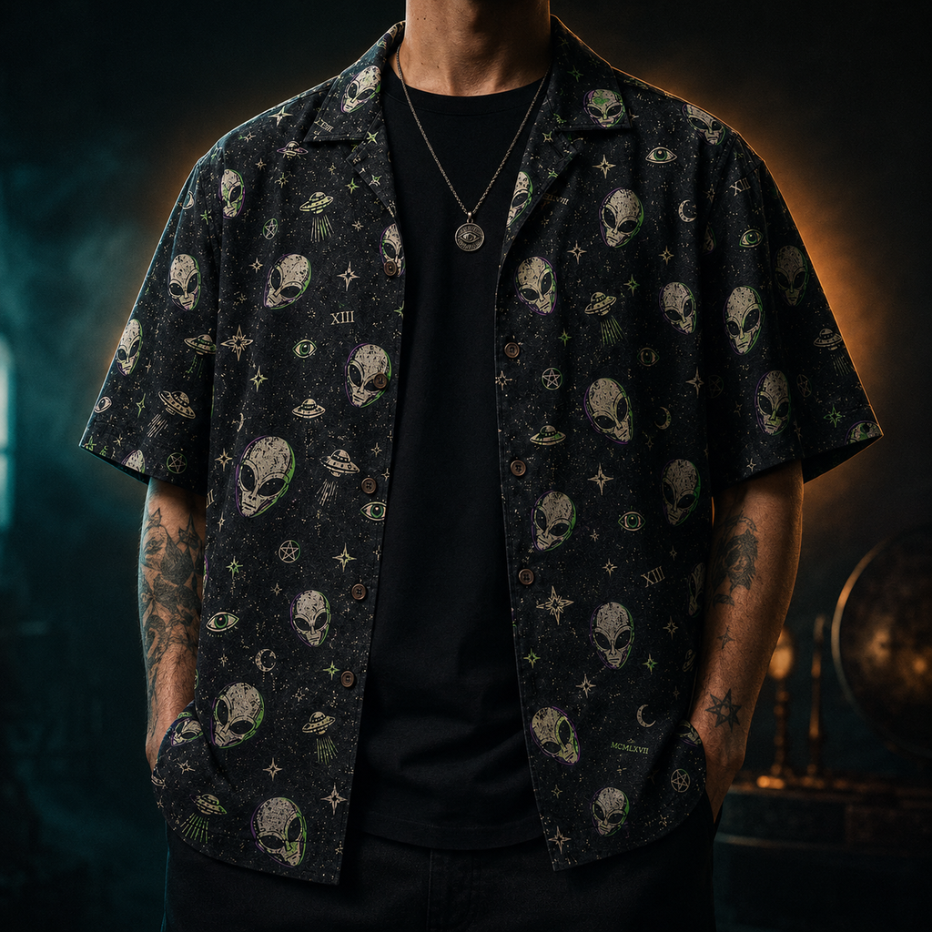 Cosmic Cryptid XIII — Alien Micro-Repeat Hawaiian Shirt