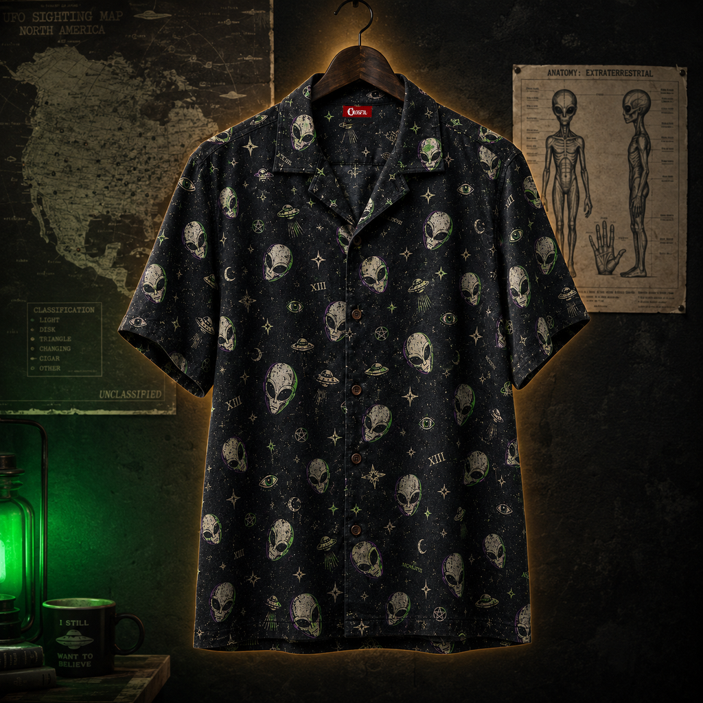 Cosmic Cryptid XIII — Alien Micro-Repeat Hawaiian Shirt