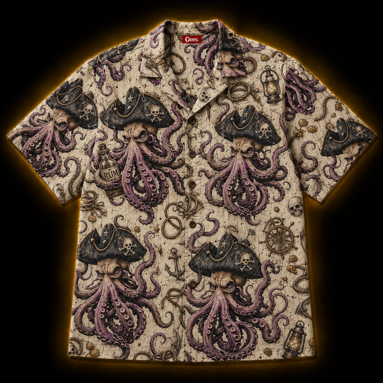 Crosfil Dead Man's Ink Hawaiian Shirt — Pirate Octopus All-Over Print