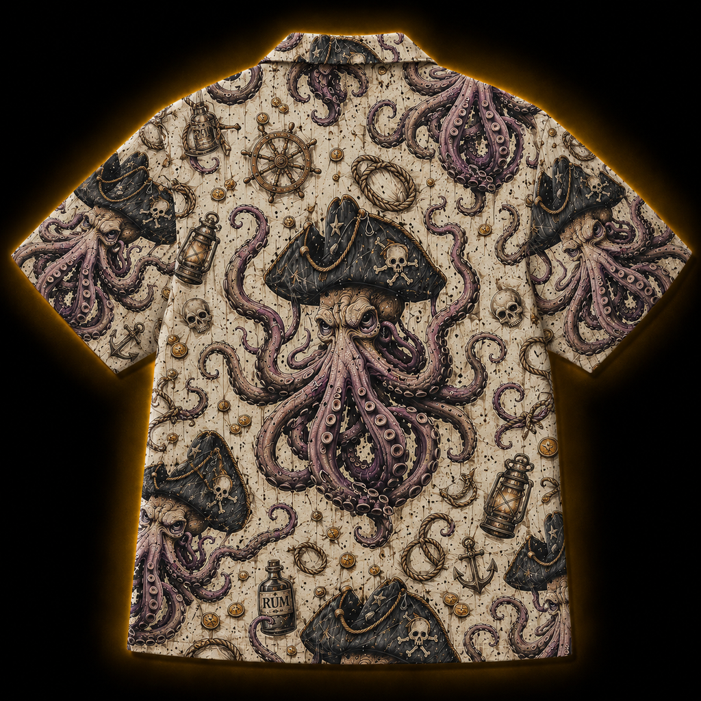 Crosfil Dead Man's Ink Hawaiian Shirt — Pirate Octopus All-Over Print