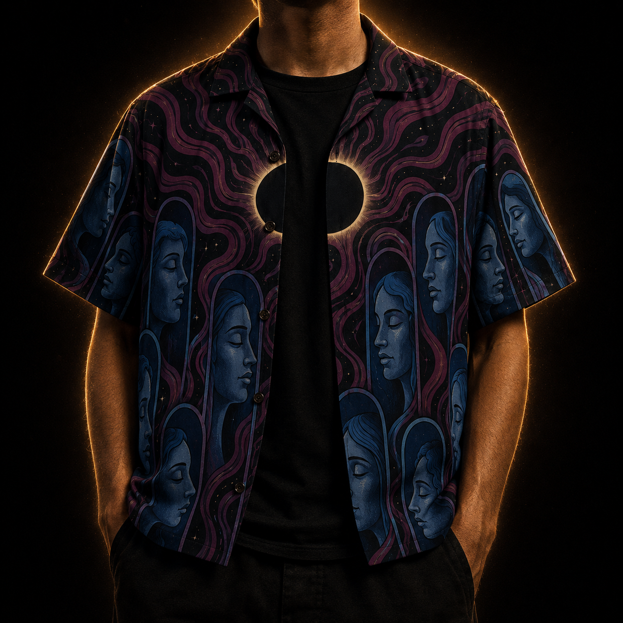 The Sleeping Choir: Eclipse — Dark Occult Faces Hawaiian Shirt
