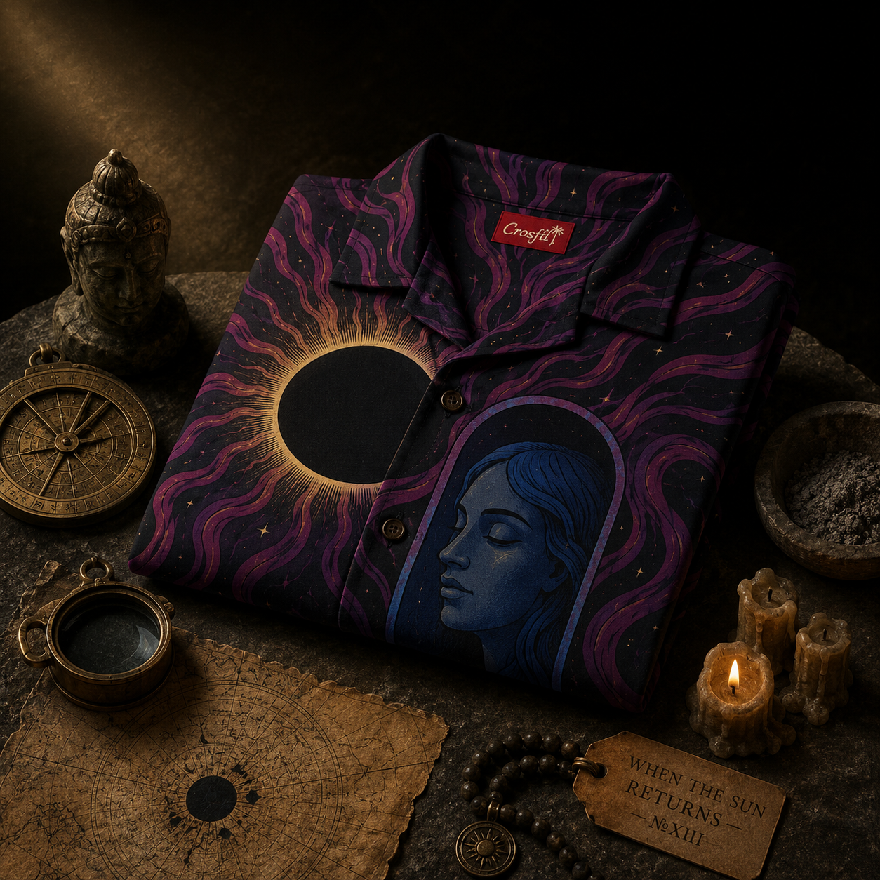 The Sleeping Choir: Eclipse — Dark Occult Faces Hawaiian Shirt