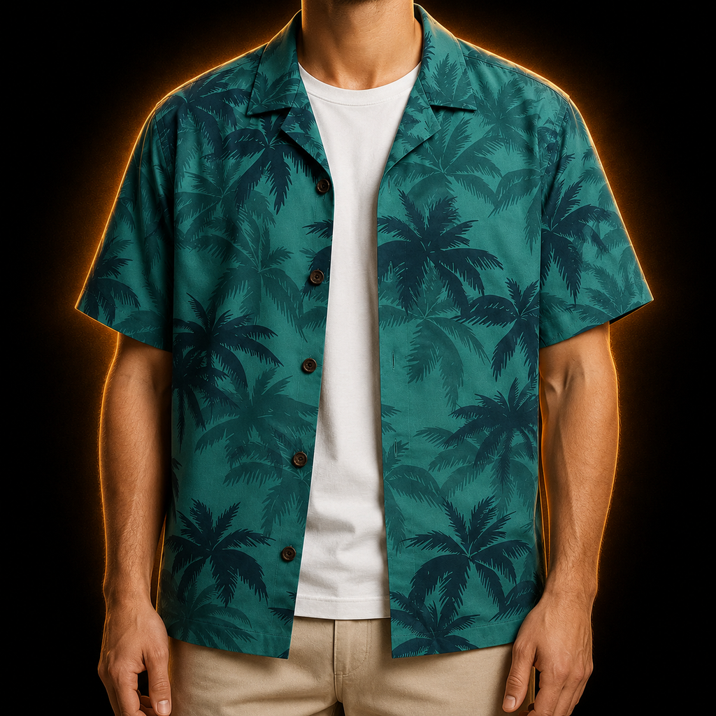 Teal Paradise XIII — Classic Palm Hawaiian Shirt
