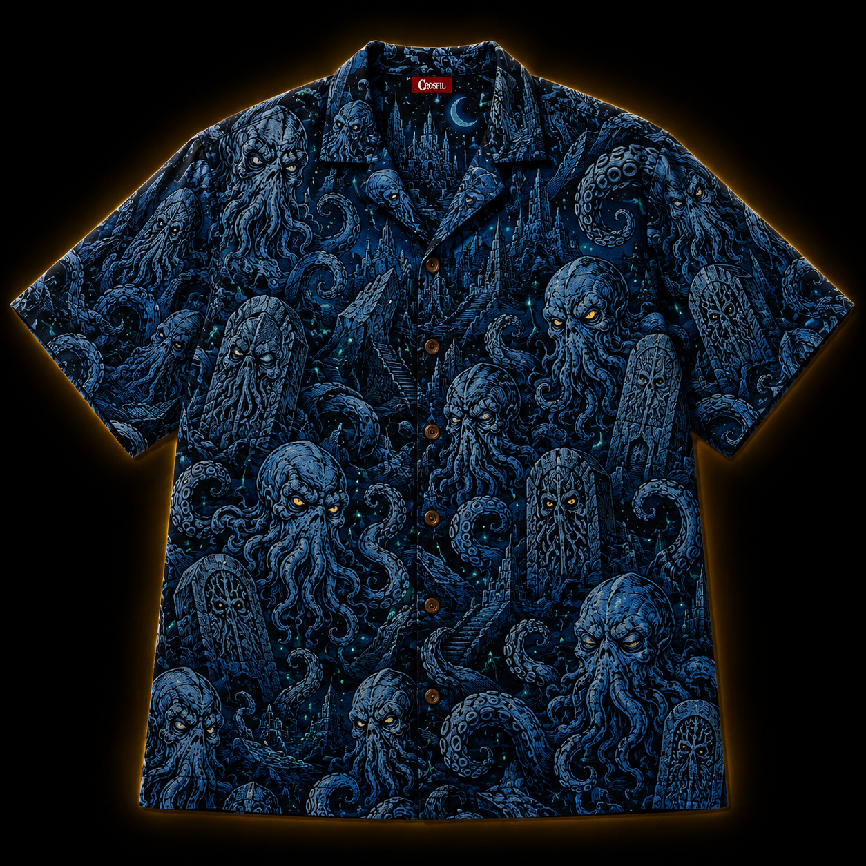 Crosfil Cthulhu Necropolis Hawaiian Shirt — Lovecraft Horror Print