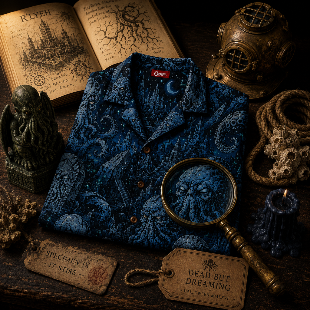 Crosfil Cthulhu Necropolis Hawaiian Shirt — Lovecraft Horror Print