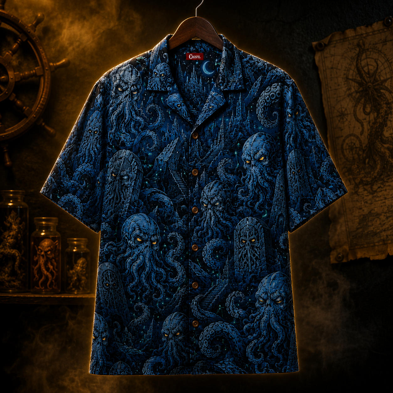 Crosfil Cthulhu Necropolis Hawaiian Shirt — Lovecraft Horror Print