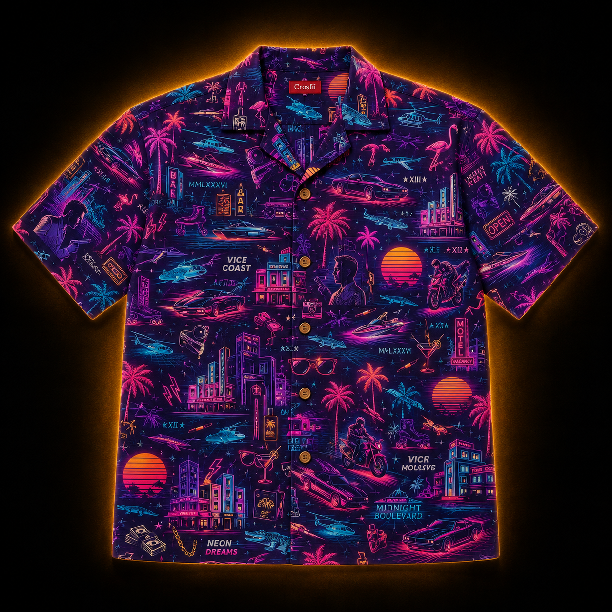 Neon Coast XIII — Midnight Boulevard Synthwave Hawaiian Shirt