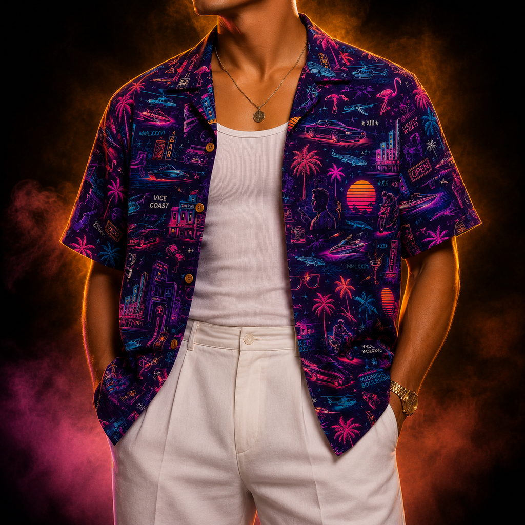 Neon Coast XIII — Midnight Boulevard Synthwave Hawaiian Shirt