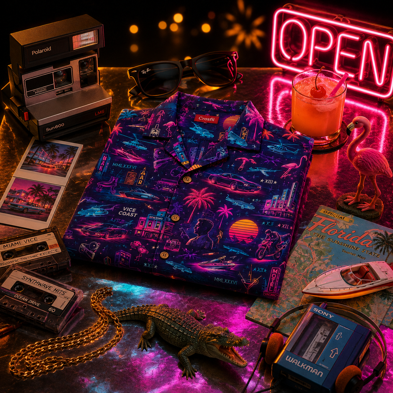 Neon Coast XIII — Midnight Boulevard Synthwave Hawaiian Shirt