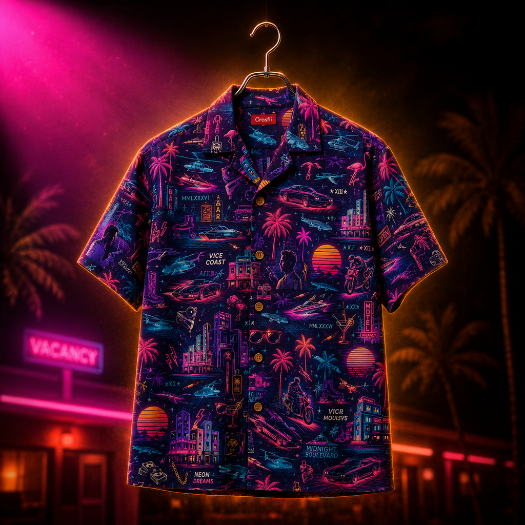 Neon Coast XIII — Midnight Boulevard Synthwave Hawaiian Shirt