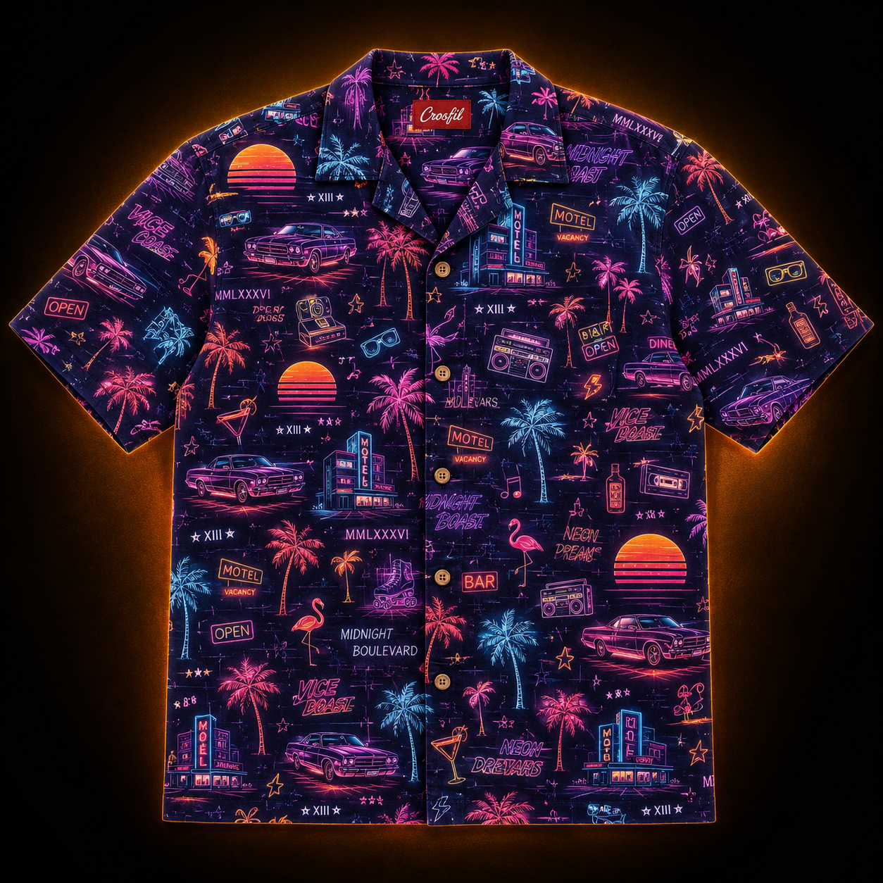Midnight Boulevard — Neon Dreams Synthwave Hawaiian Shirt