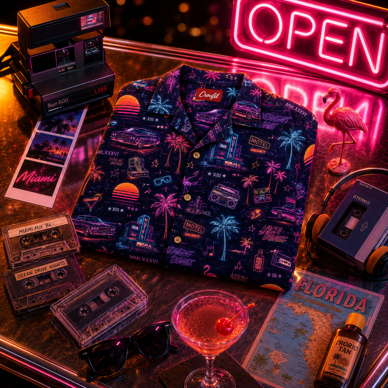 Midnight Boulevard — Neon Dreams Synthwave Hawaiian Shirt