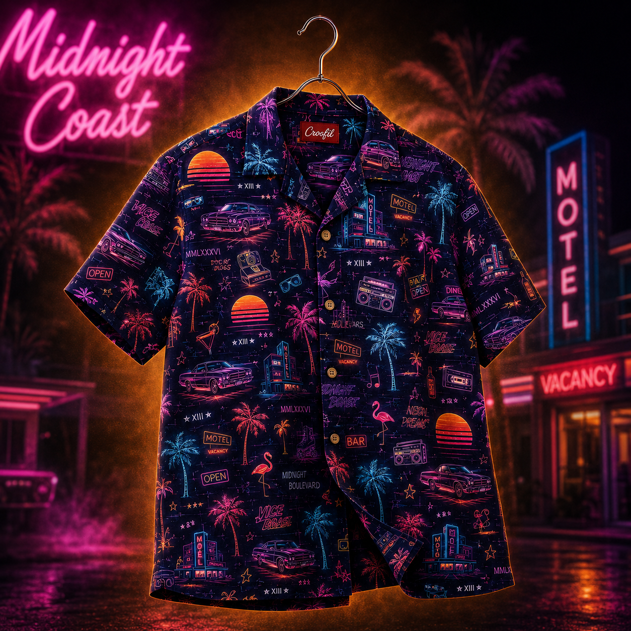 Midnight Boulevard — Neon Dreams Synthwave Hawaiian Shirt