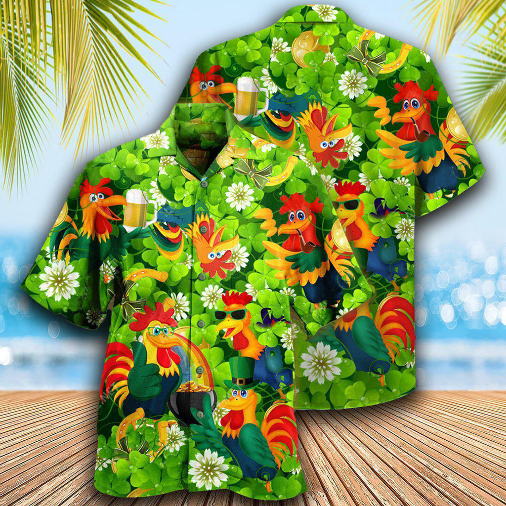 Chicken Roosters Bring Luck Shamrock - Hawaiian Shirt