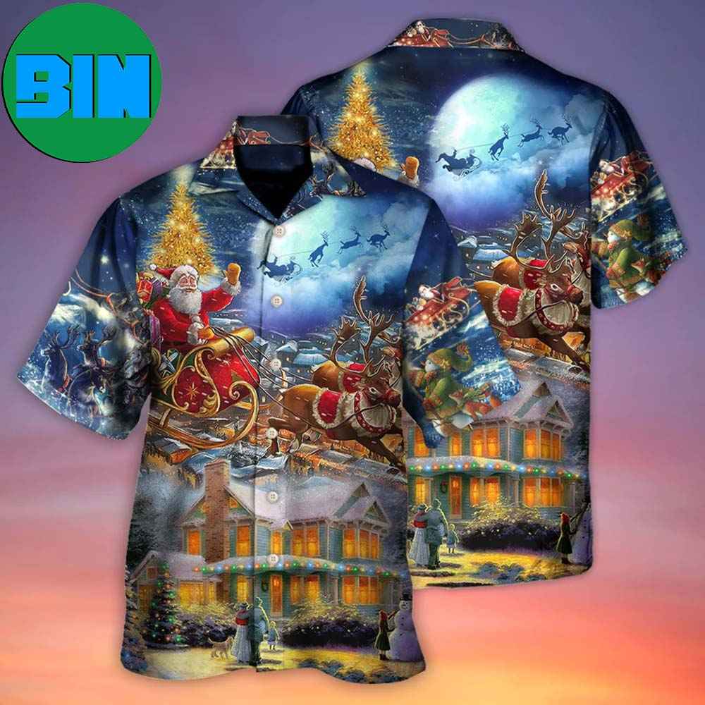 Christmas Santa Claus Snowman Family In Love Light Art Style Tropical Hawaiian Shirt