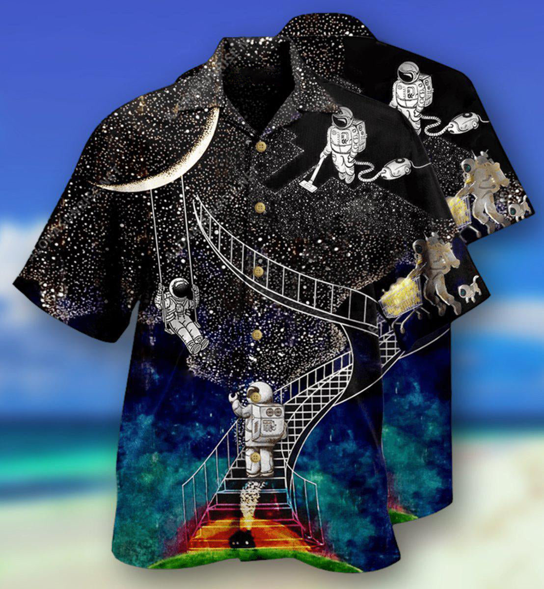 Astronaut Galaxy Climbing To The Moon - Hawaiian Shirt