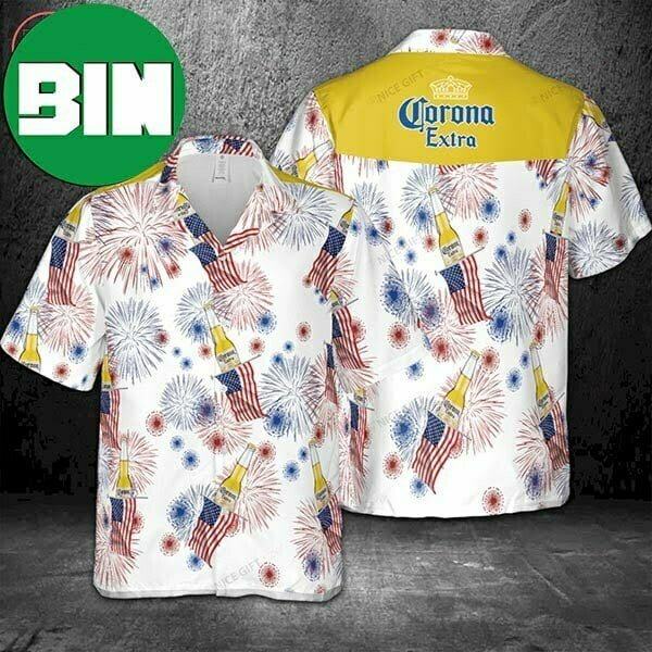 Corona Extra American Flag Fireworks Summer Hawaiian Shirt