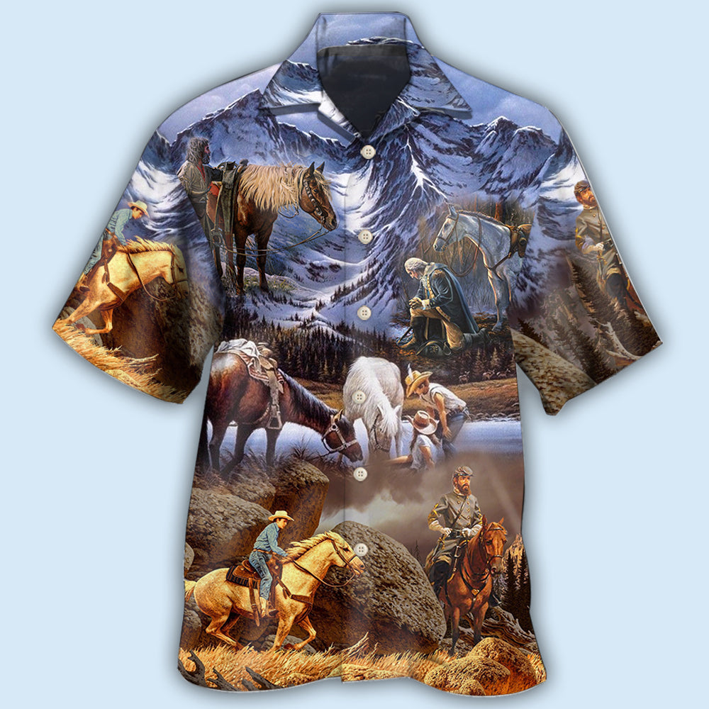 Cowboy Snow Mountain At Sunset - Hawaiian Shirt