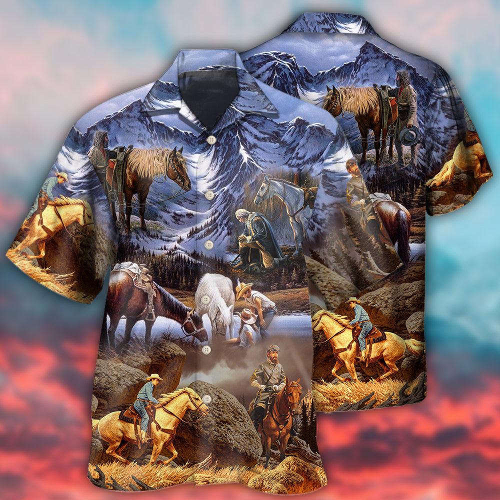 Cowboy Snow Mountain At Sunset - Hawaiian Shirt