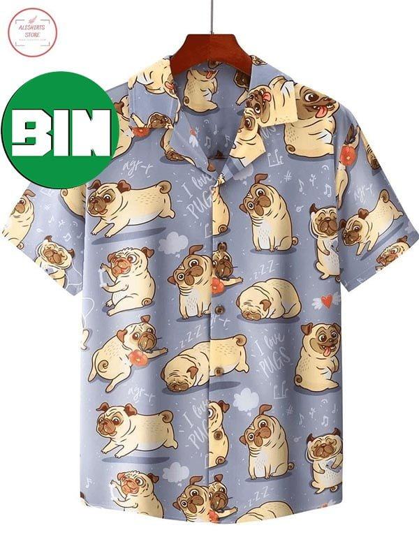 Cute Dogs I Love Pugs Summer Hawaiian Shirt
