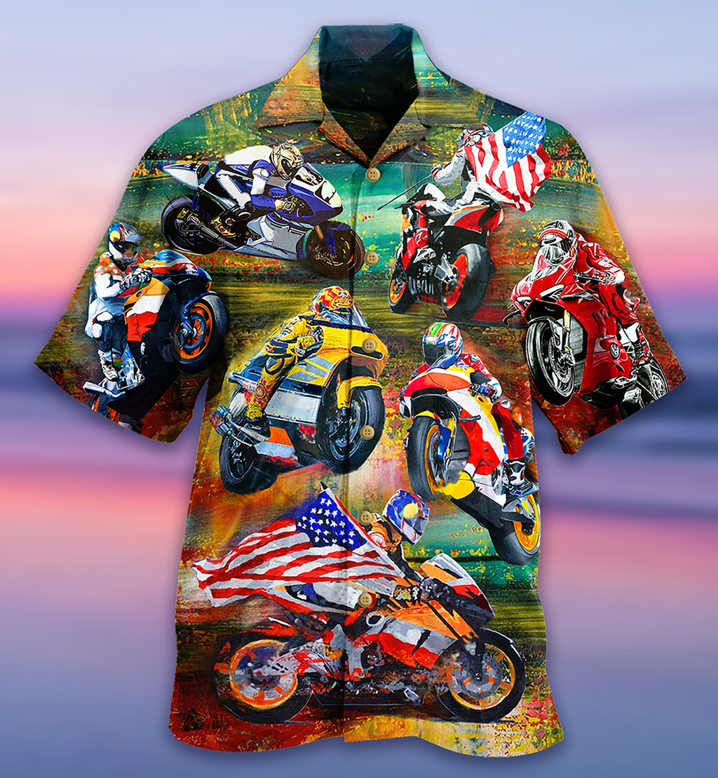 Motorcycle Racing America Flag - Hawaiian Shirt