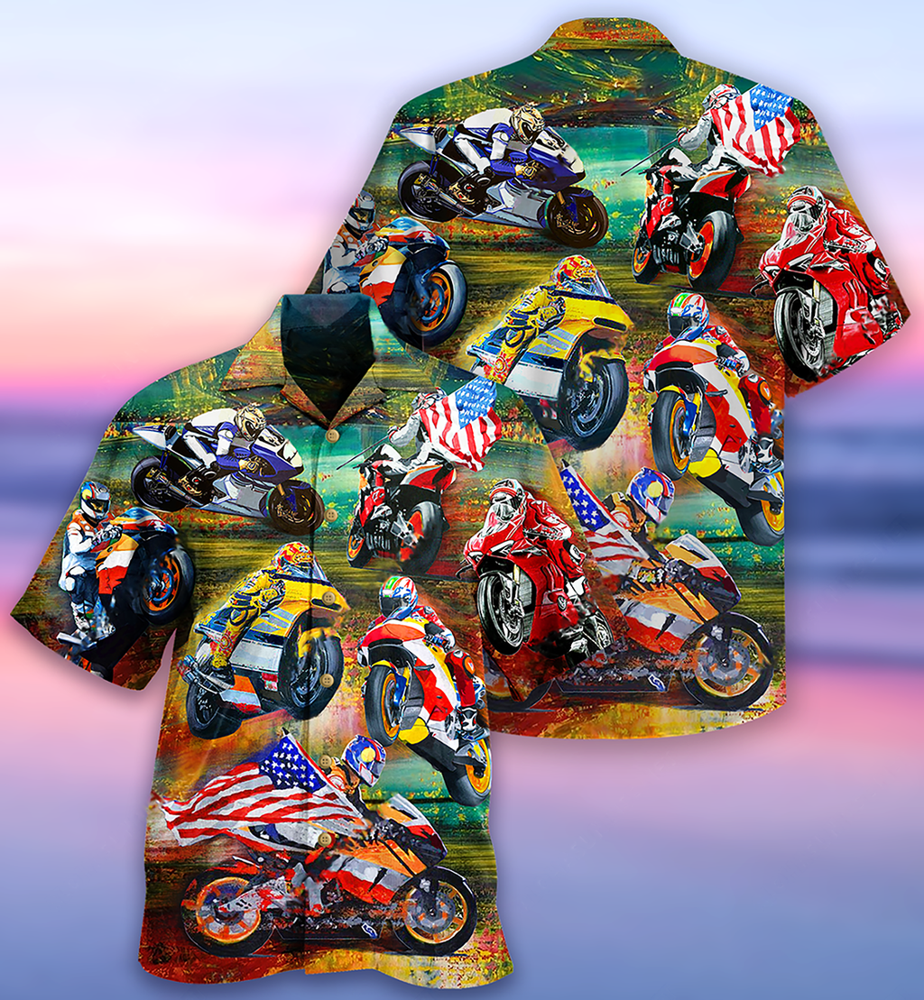 Motorcycle Racing America Flag - Hawaiian Shirt