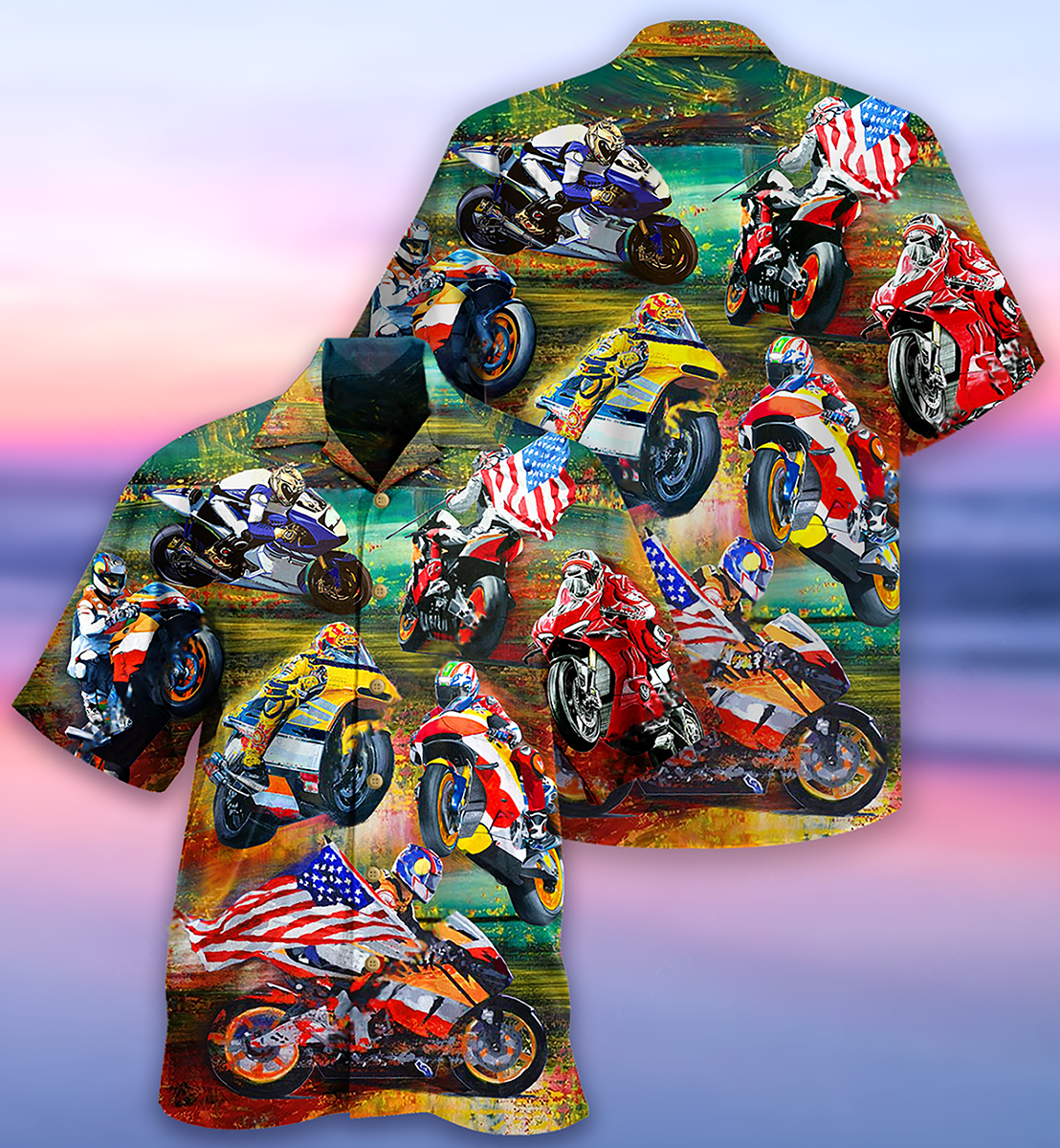 Motorcycle Racing America Flag - Hawaiian Shirt