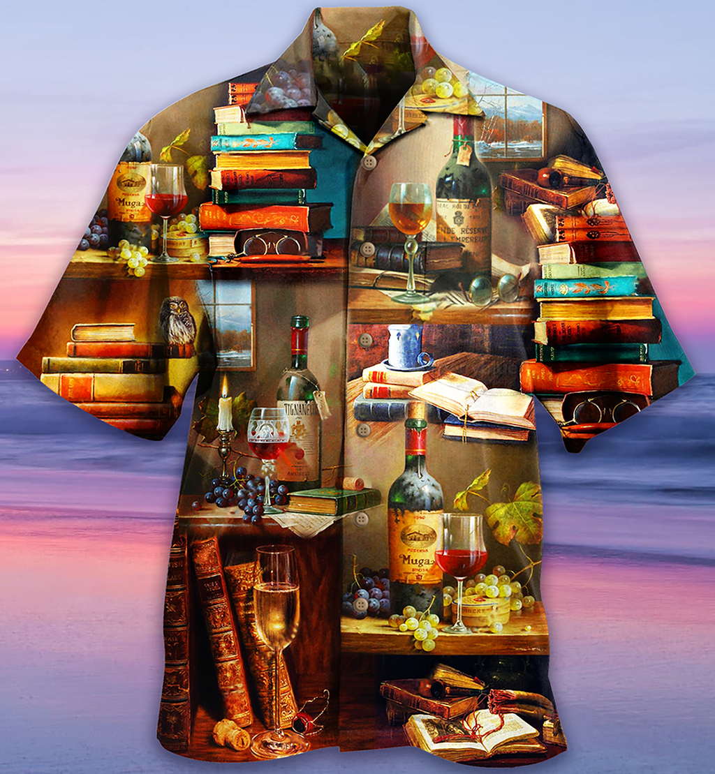 Book And The Smell Of Fine Drink Wine - Hawaiian Shirt