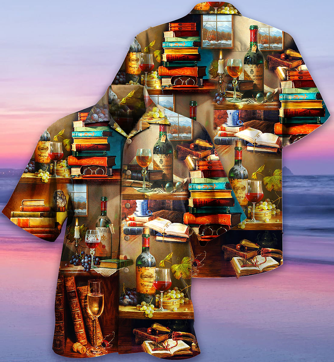 Book And The Smell Of Fine Drink Wine - Hawaiian Shirt