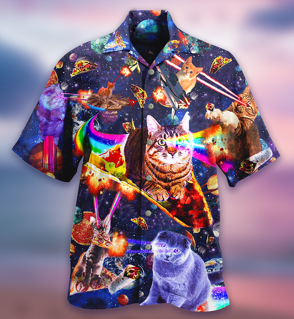 Cat Ride Food In Space Galaxy - Hawaiian Shirt