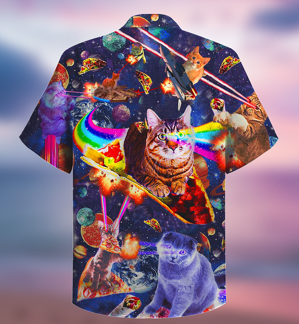 Cat Ride Food In Space Galaxy - Hawaiian Shirt