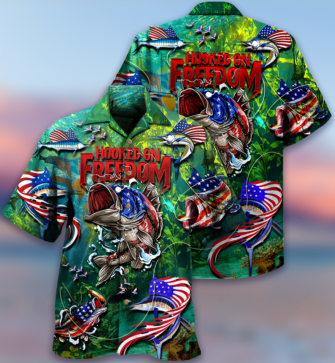 Fishing Hooked On Freedom America - Hawaiian Shirt