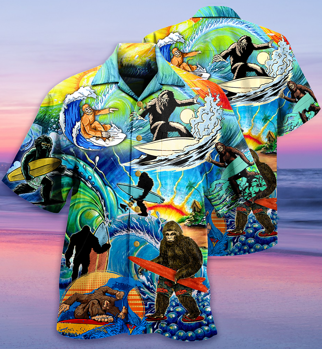 Bigfoot Loves Cool Surfing - Hawaiian Shirt