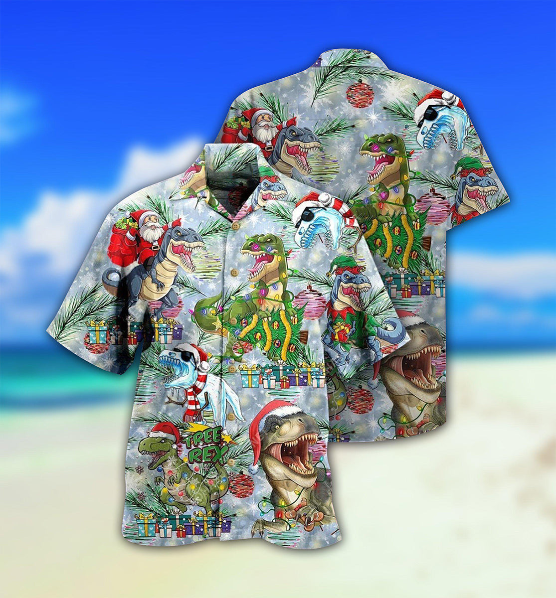 Dinosaur And Merry Christmas - Hawaiian Shirt