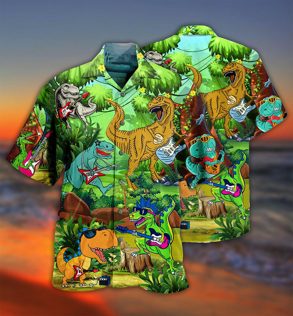 Dinosaur Play Guitar Like A Star Funny - Hawaiian Shirt