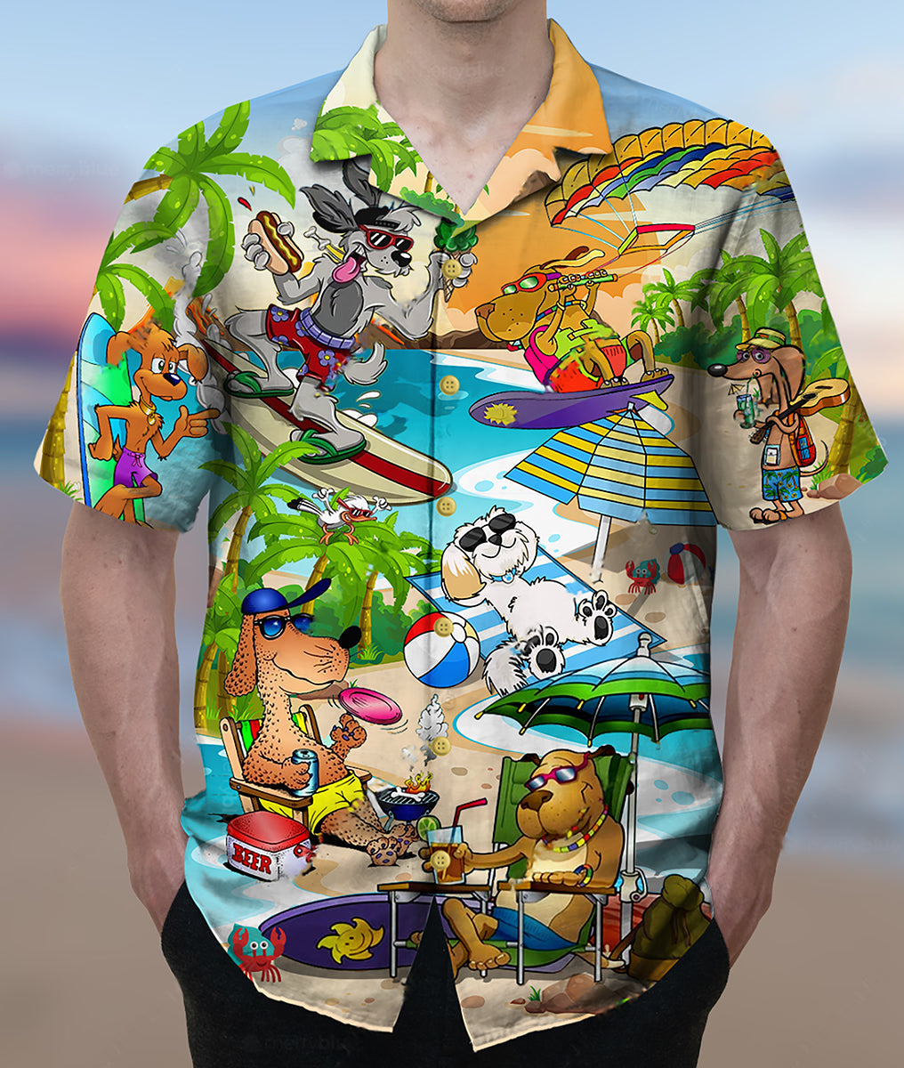 Dog Puppy Funny Beaches Happy Summer - Hawaiian Shirt