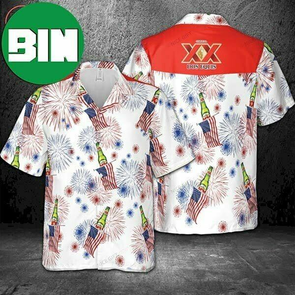 Dos Equis XX American Flag Fireworks Summer Hawaiian Shirt