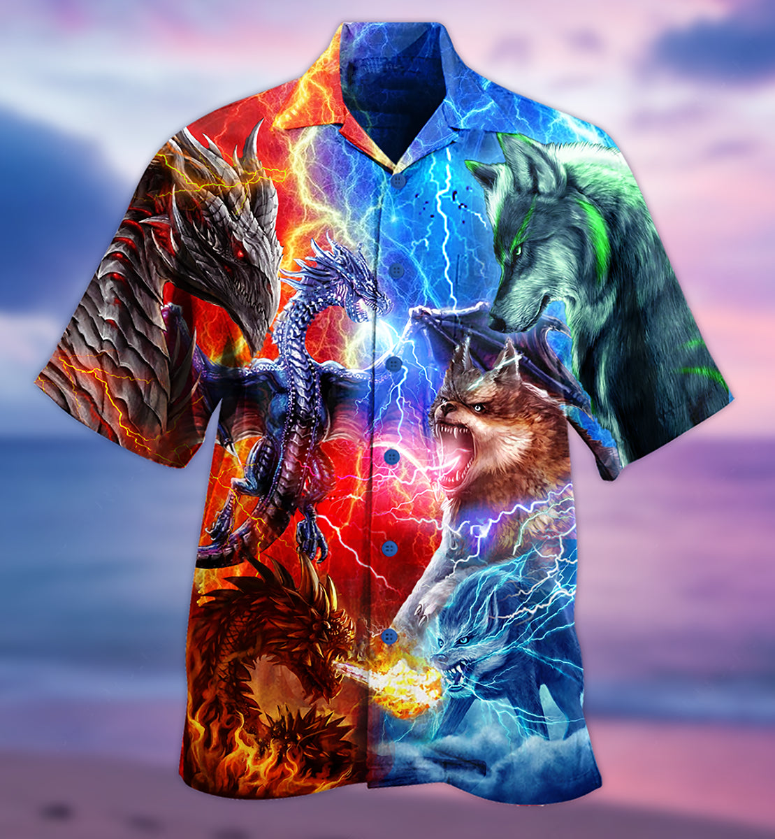 Dragon And Wolf Fighting - Hawaiian Shirt