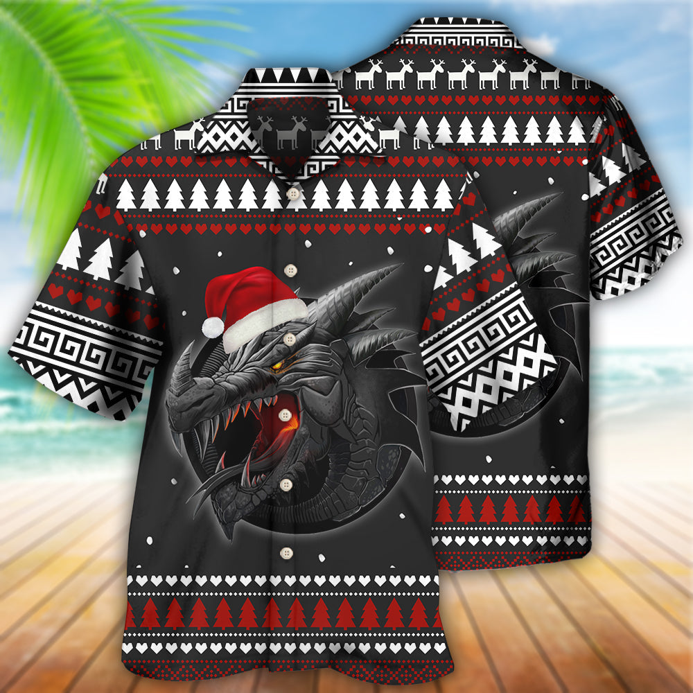 Dragon Merry Christmas Black And Red - Hawaiian Shirt